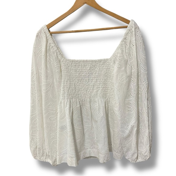 🤍 Banana‎ Republic White Eyelet Puff Sleeve Peplum Blouse | NWT | M - Picture 5 of 5